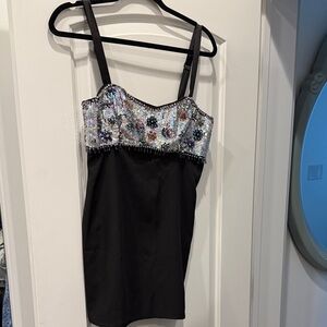 MAJORELLE Black and Silver Embellished Mini Dress